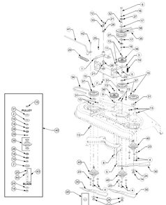48 Inch Spindle Assembly Diagram and Parts List for 2518-48 13A208M100-13A288M100 Cub Cadet Lawn Tractor